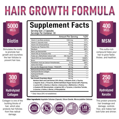 Vitaminas para cabello con biotina y queratina Purely Optimal
