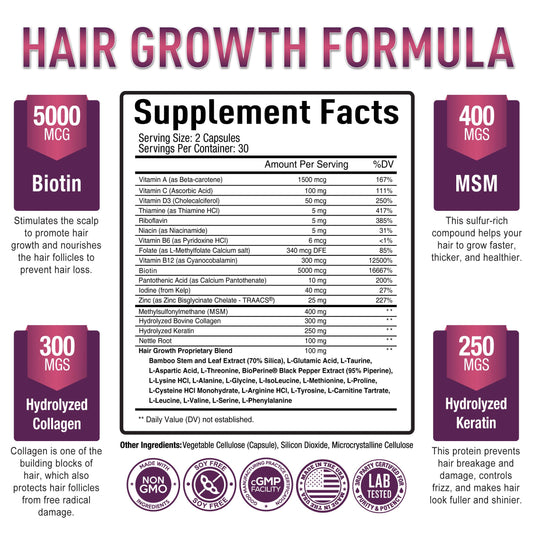 Vitaminas para cabello con biotina y queratina Purely Optimal