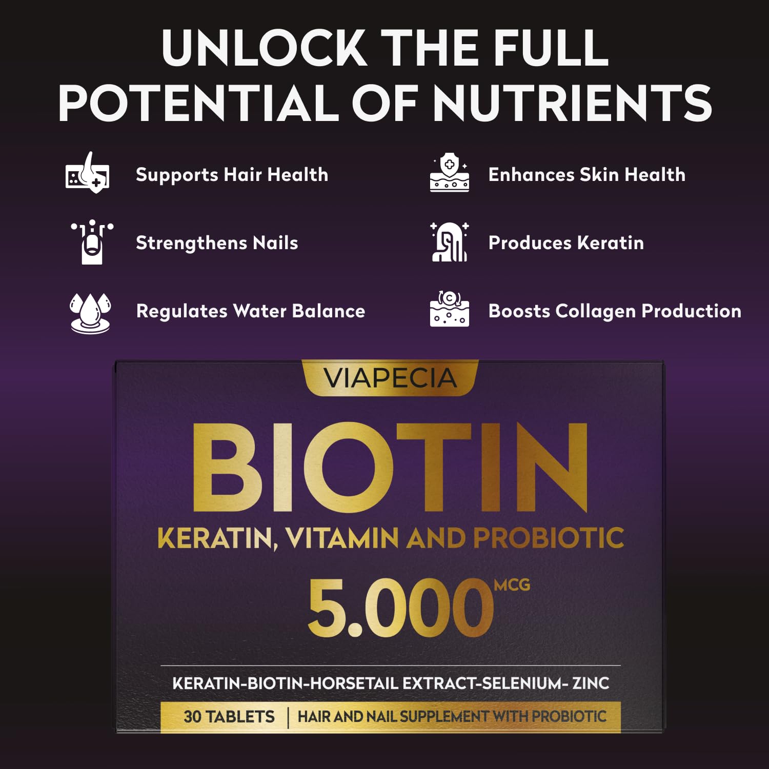 Vitaminas para cabello piel y uñas biotina 5000mcg