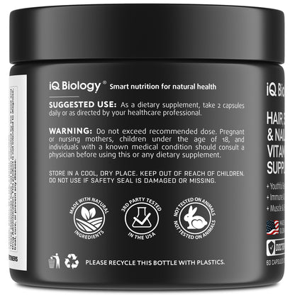 Vitaminas para cabello piel y uñas IQ BIOLOGY 60 cápsulas
