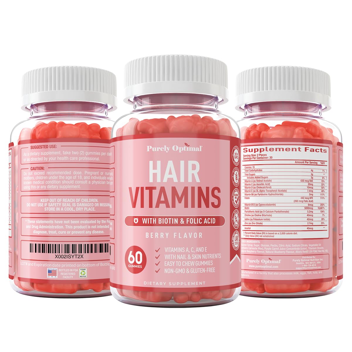 Vitaminas para cabello piel y uñas Purely Optimal 60 gomitas