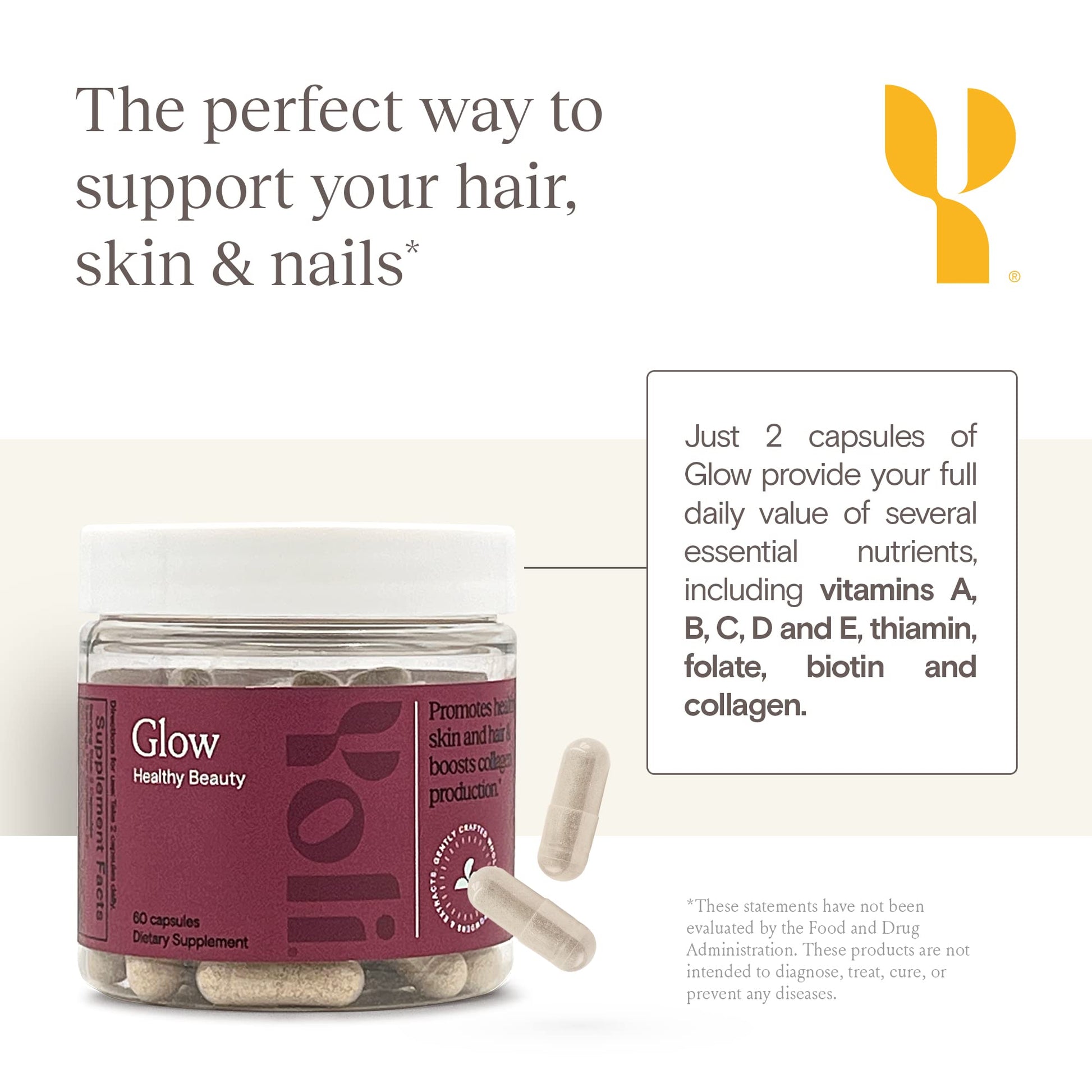 Vitaminas para cabello piel y uñas Yoli Glow con folato