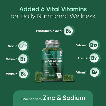 vitaminas clave en gominolas superverdes para salud diaria.