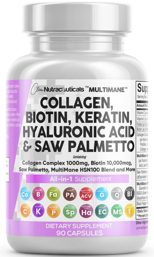 Vitaminas colágeno para cabello piel y uñas Clean Nutraceuticals frasco 90 píldoras
