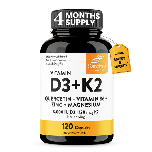 Caja Vitaminas D3 K2 5000 IU 120 cápsulas Sandhu's