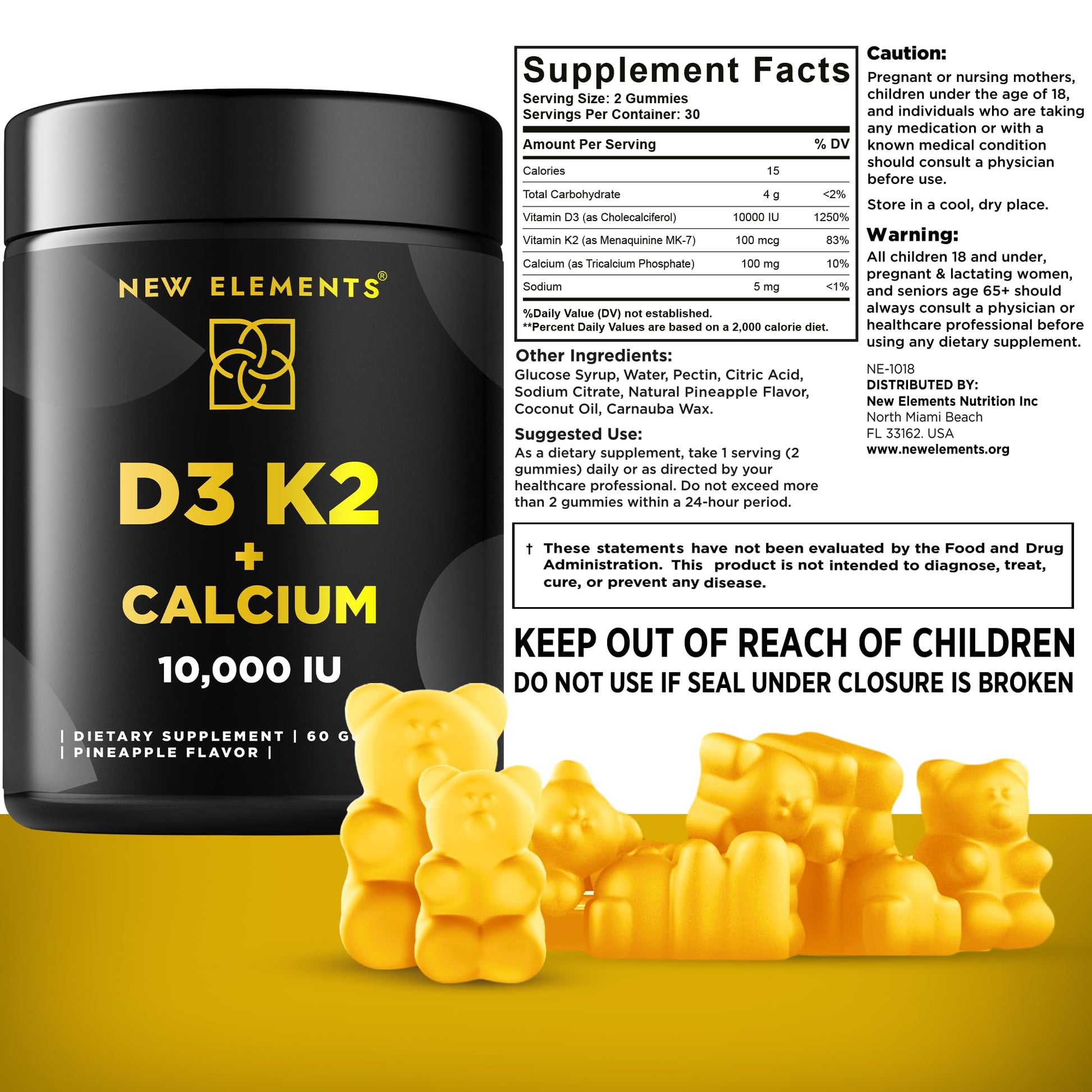 Vitaminas D3 K2 con calcio y envase