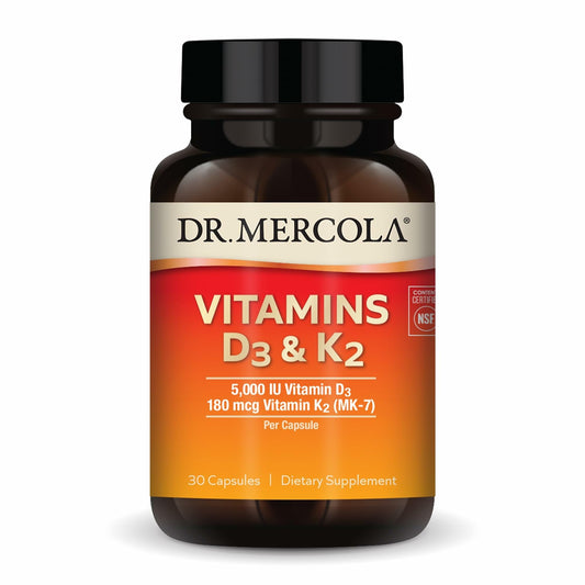 Vitaminas D3 y K2 Dr Mercola botella frontal 30 cápsulas