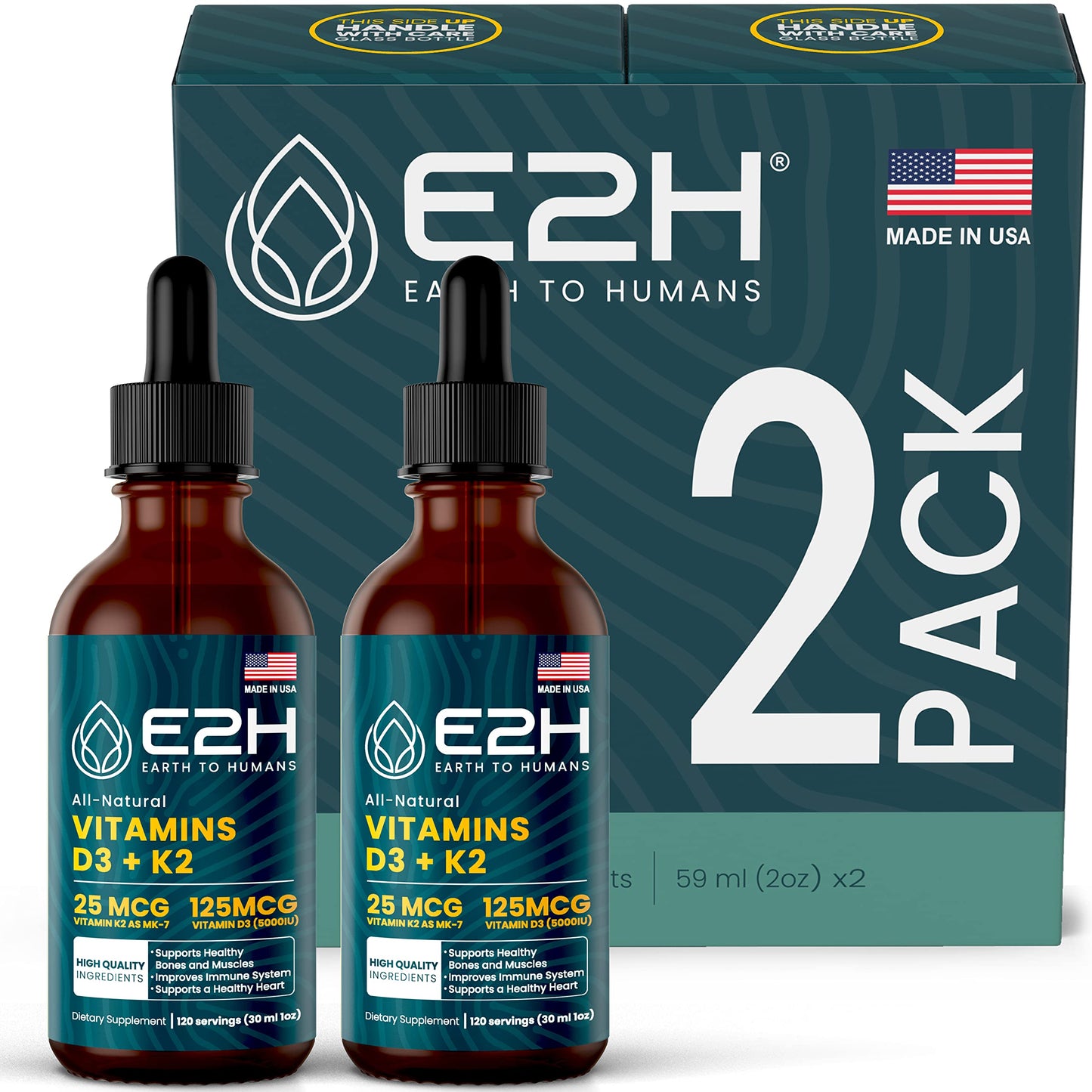 Vitaminas d3 y k2 e2h earth to humans gotas líquidas