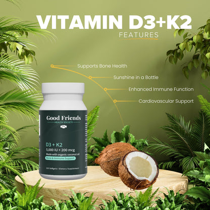 Vitaminas D3 y K2 Good Friends Health Society lado caja