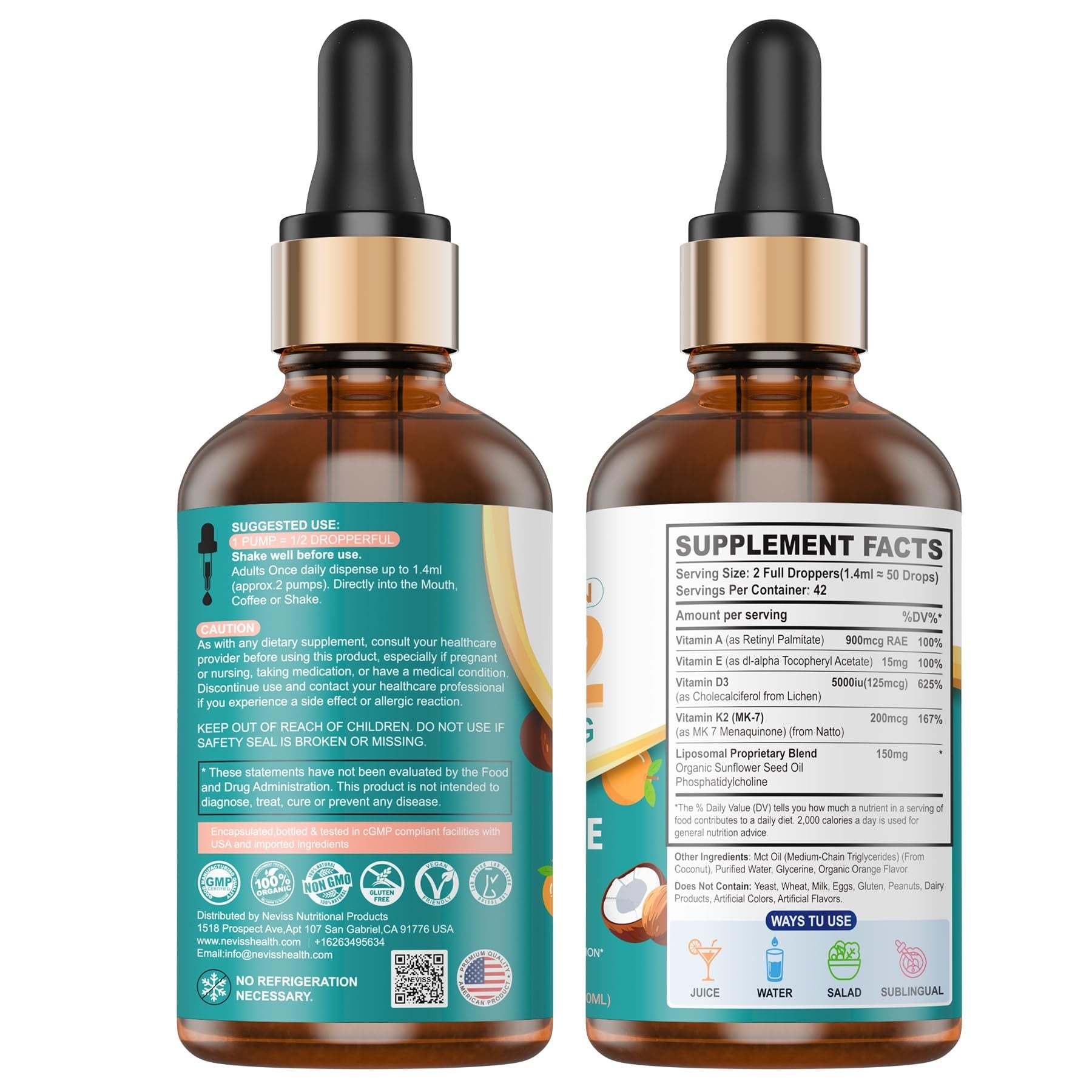 Vitaminas D3 y K2 en gotas pack doble para salud ósea e inmunidad