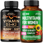 Botella de vitaminas D3 K2 y multivitamínicos para mujeres Nutraharmony