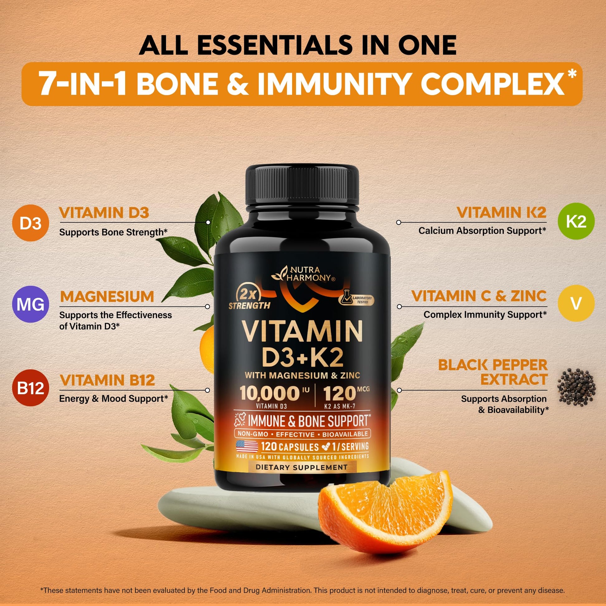 Vitaminas D3 K2 NutraHarmony apoyo sistema inmunológico