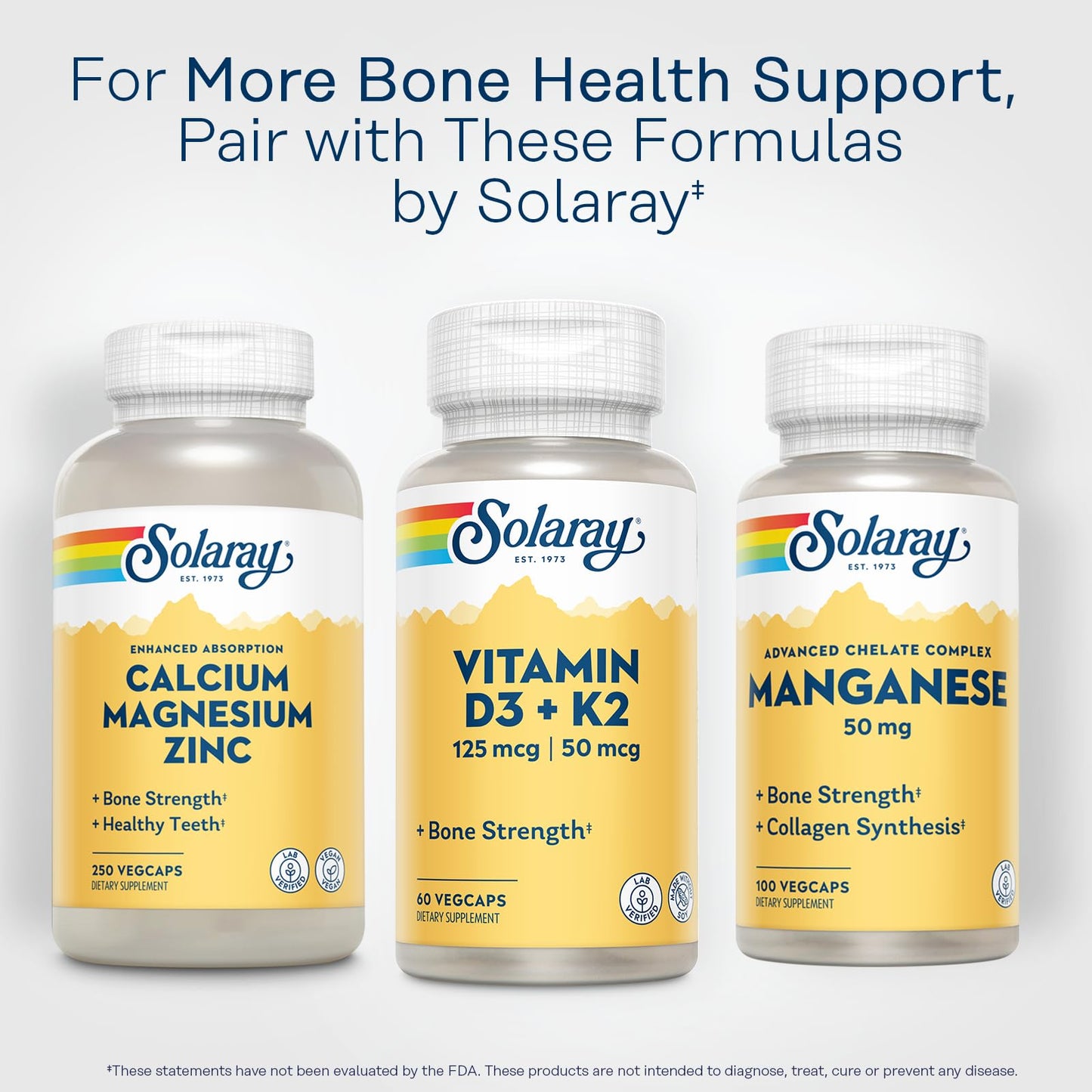 Vitaminas D3 y K2 SOLARAY 60 cápsulas vegetales suplemento para huesos y corazón