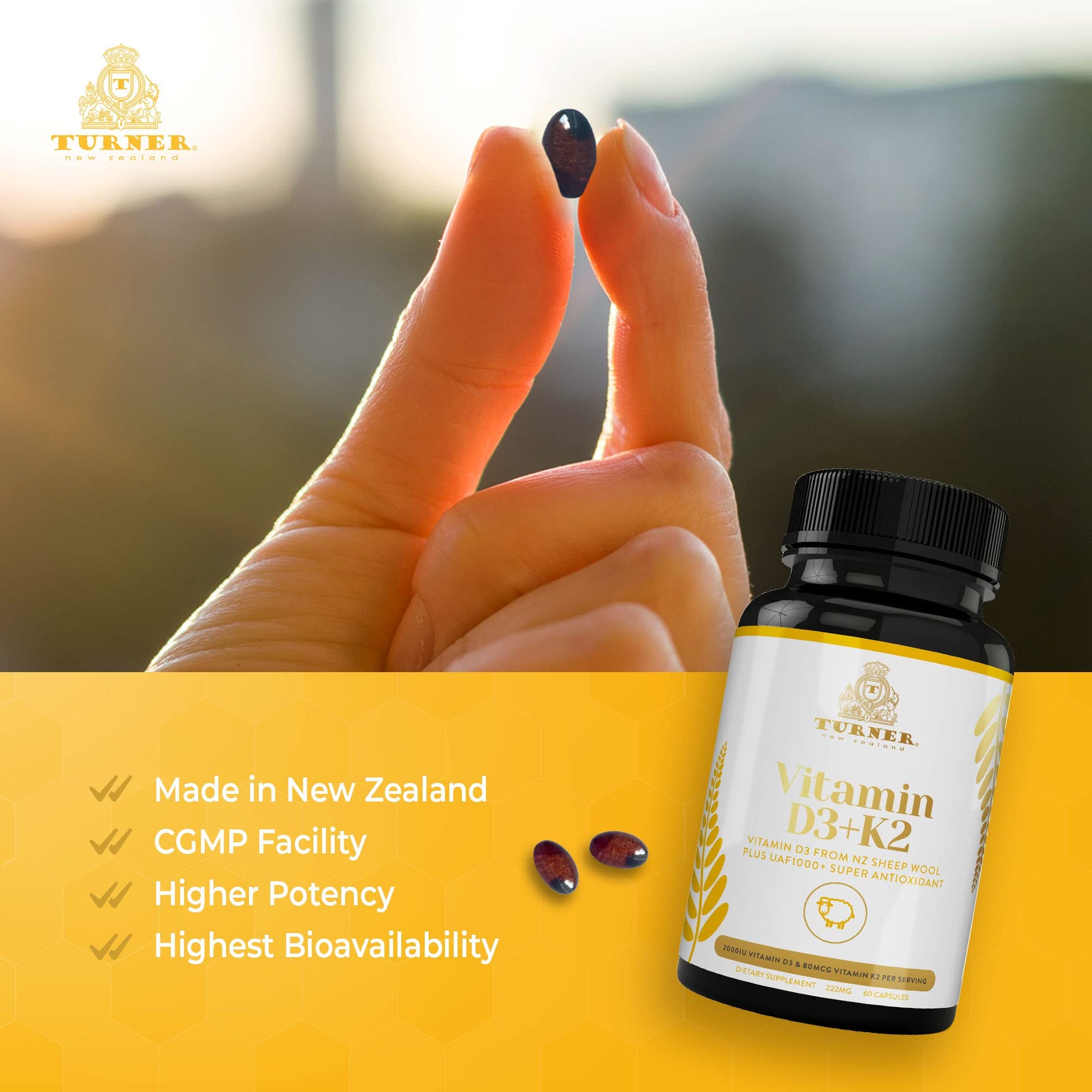 Vitaminas D3 y K2 TURNER alta biodisponibilidad líquido y cápsulas