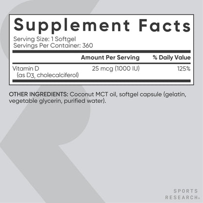 Vitaminas D3 Sports Research con aceite de coco
