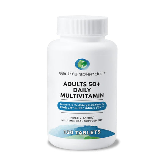 Frasco de vitaminas diarias para adultos 50+ de Earth's Splendor - 120 unidades