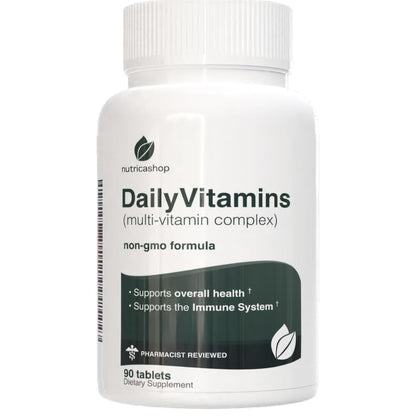 Frasco de Vitaminas Diarias NUTRICASHOP en 90 unidades