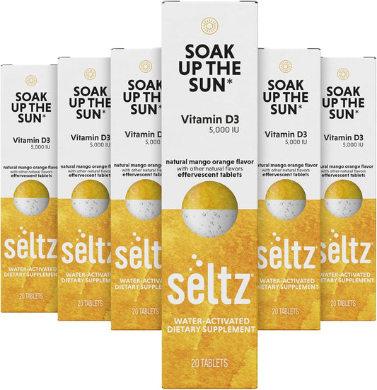 Paquete de vitaminas efervescentes Seltz sabor mango naranja