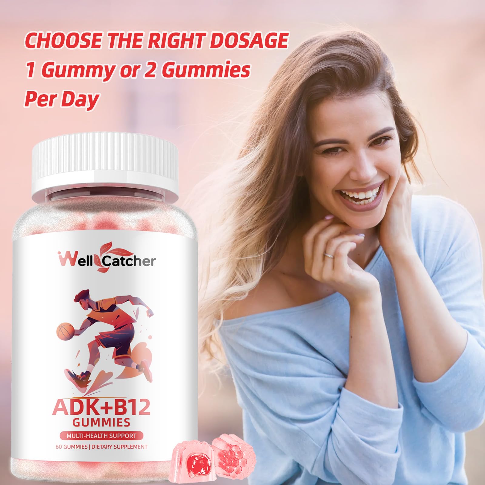 Vitaminas en gomitas veganas ADK B12 sabor frambuesa