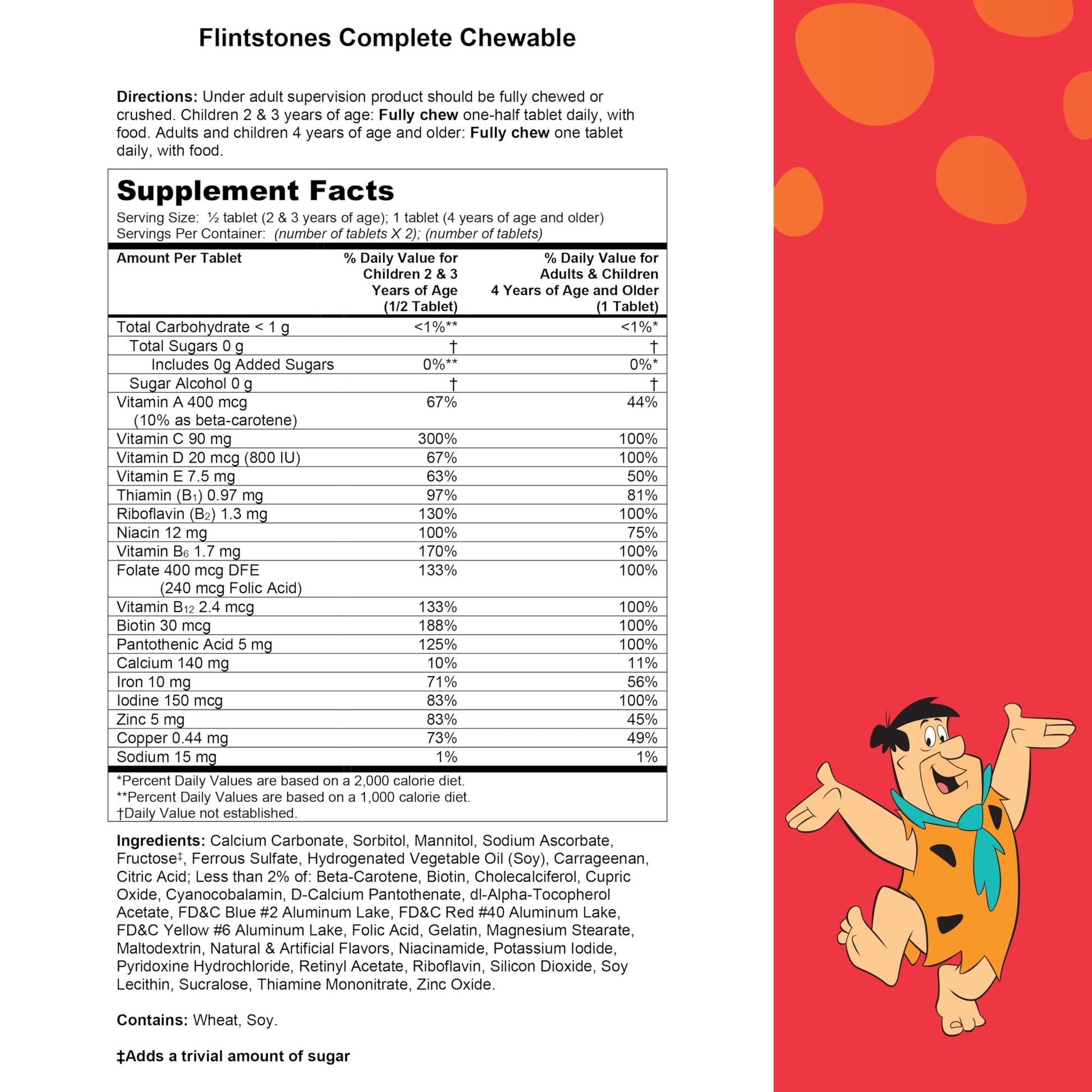 Listado de ingredientes y valores nutricionales de las vitaminas.
