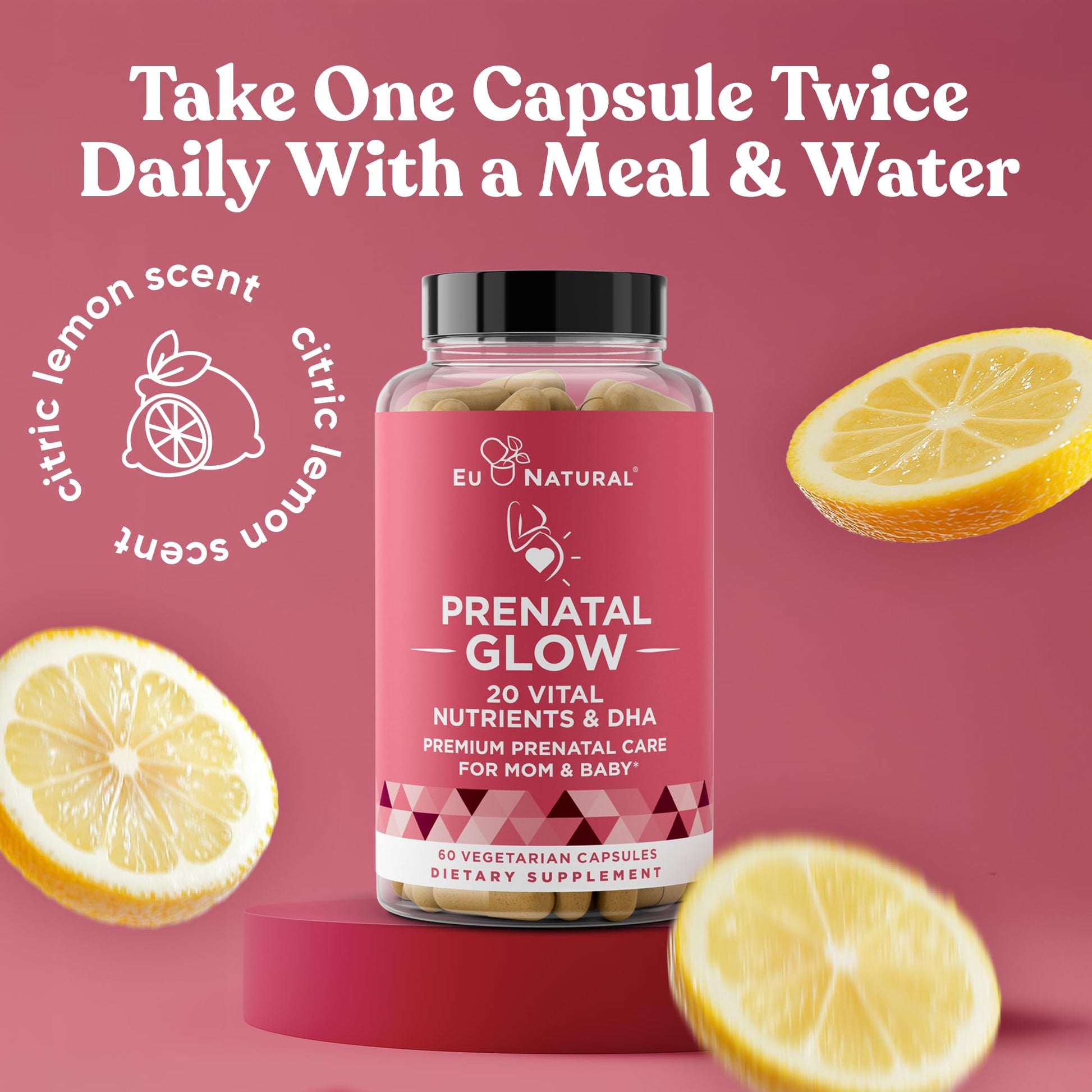 Vitaminas Glow con ácido fólico y DHA vegano para embarazo