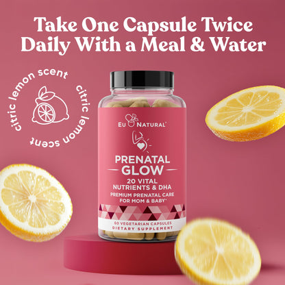 Vitaminas Glow con ácido fólico y DHA vegano para embarazo