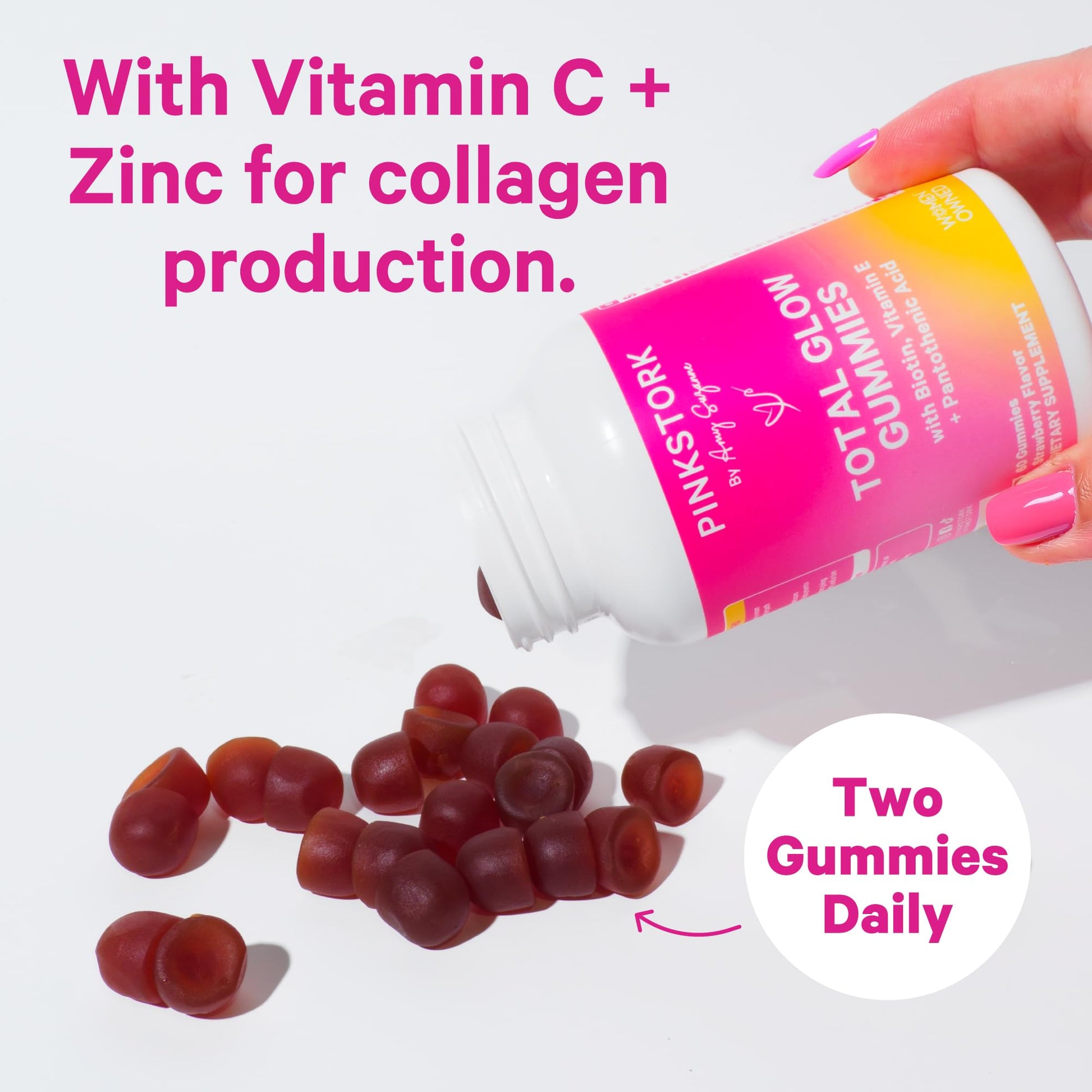 Vitaminas en gomitas Pink Stork Total Glow cuidado femenino
