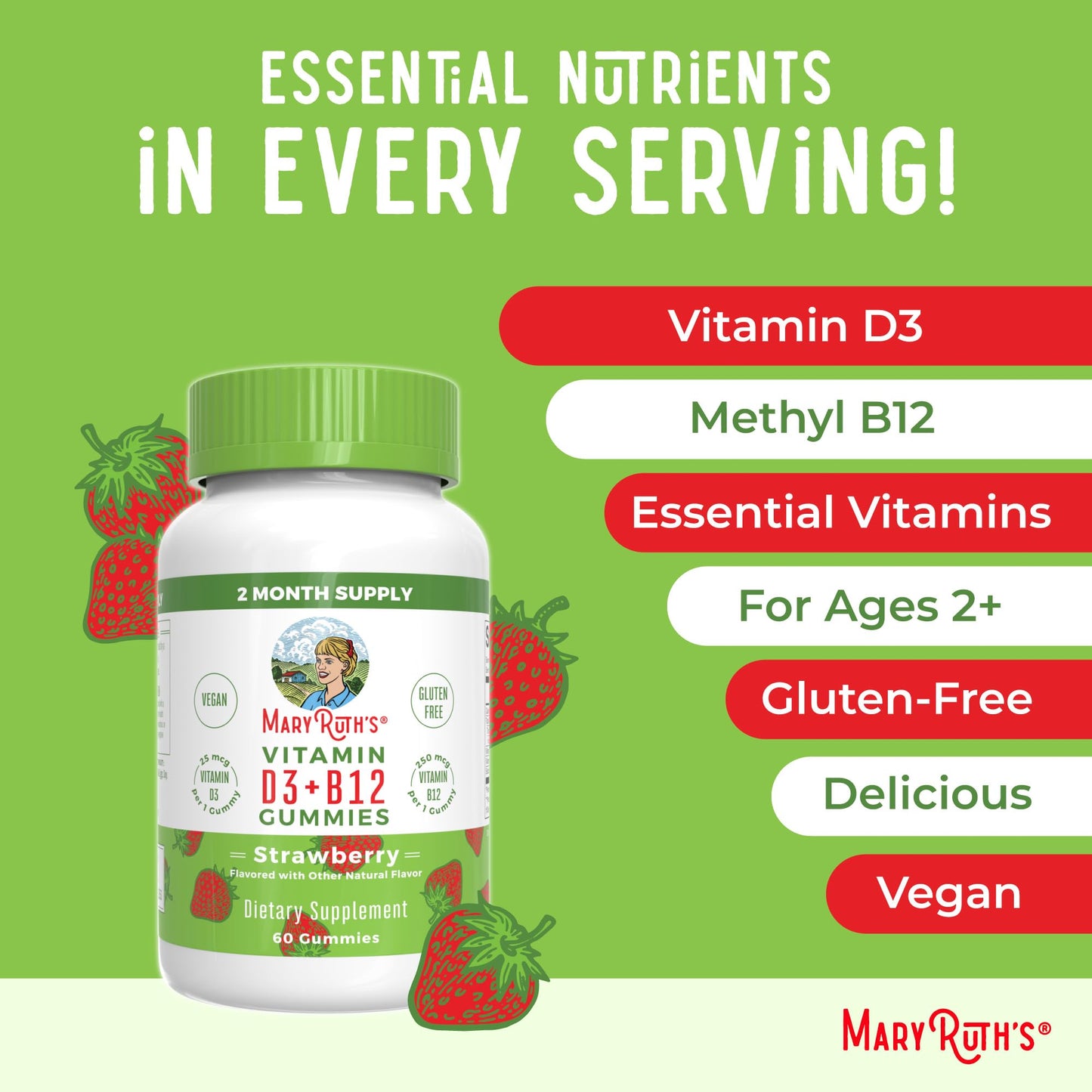 Vitaminas gummies sabor fresa MaryRuth Organics sin OGM y veganas