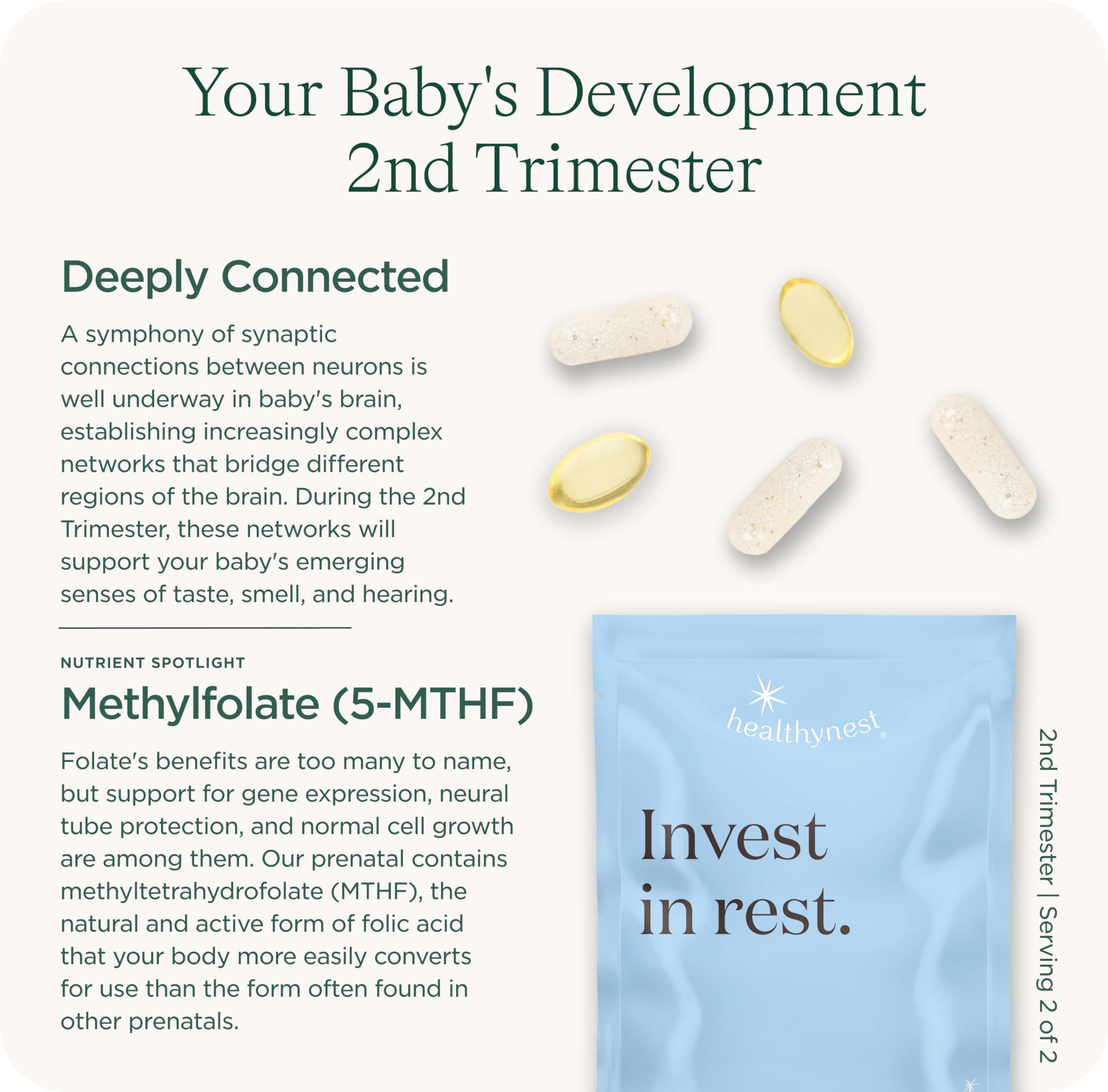 Vitaminas HealthyNest prenatal para desarrollo cerebral fetal y mamá