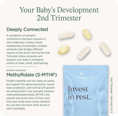 Vitaminas HealthyNest prenatal para desarrollo cerebral fetal y mamá