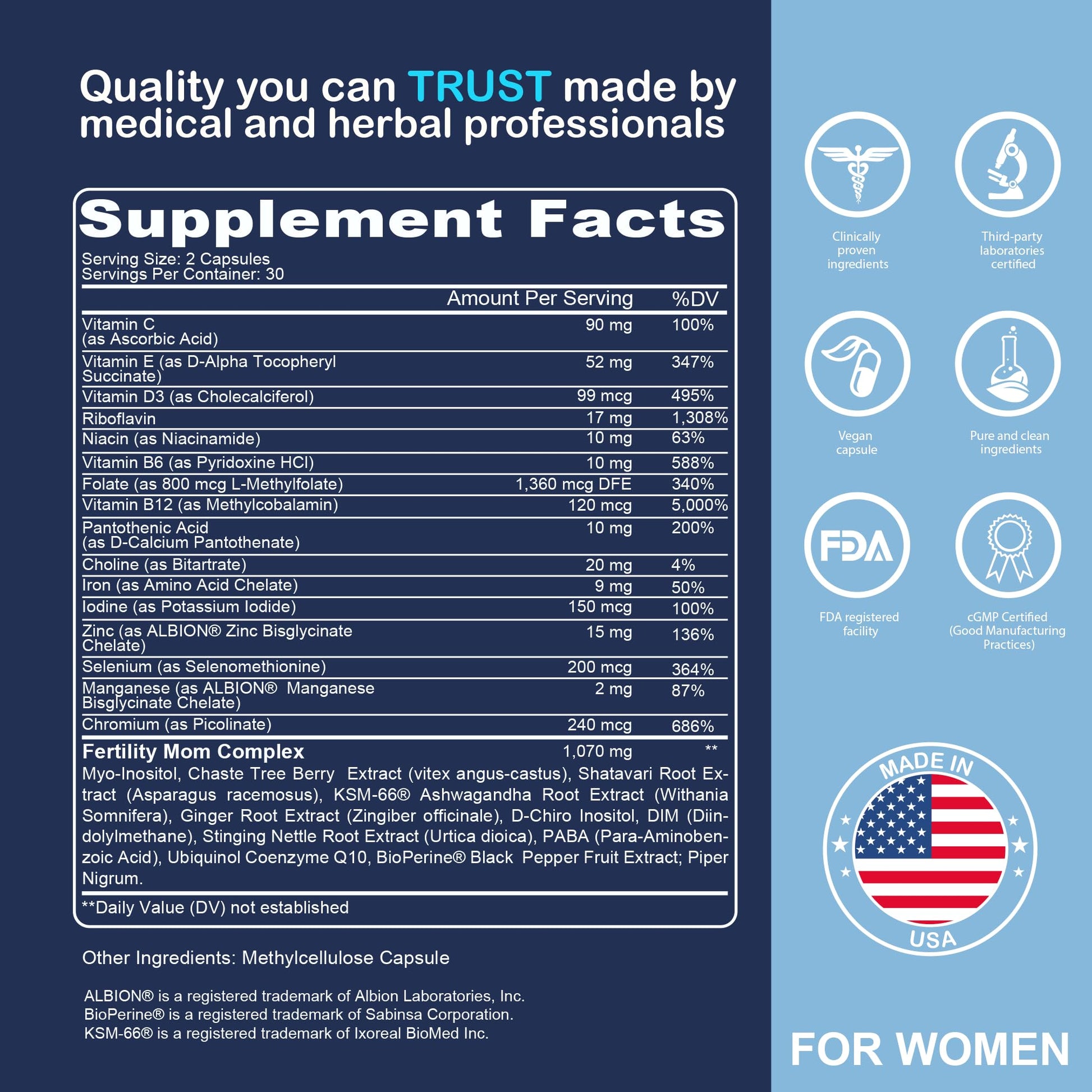 Vitaminas para hombres y mujeres con ingredientes naturales para fertilidad