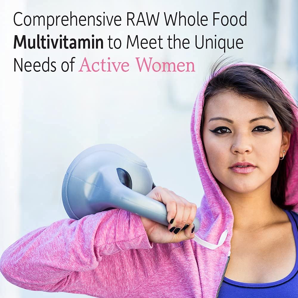 Vitaminas integrales crudas para mujeres activas.