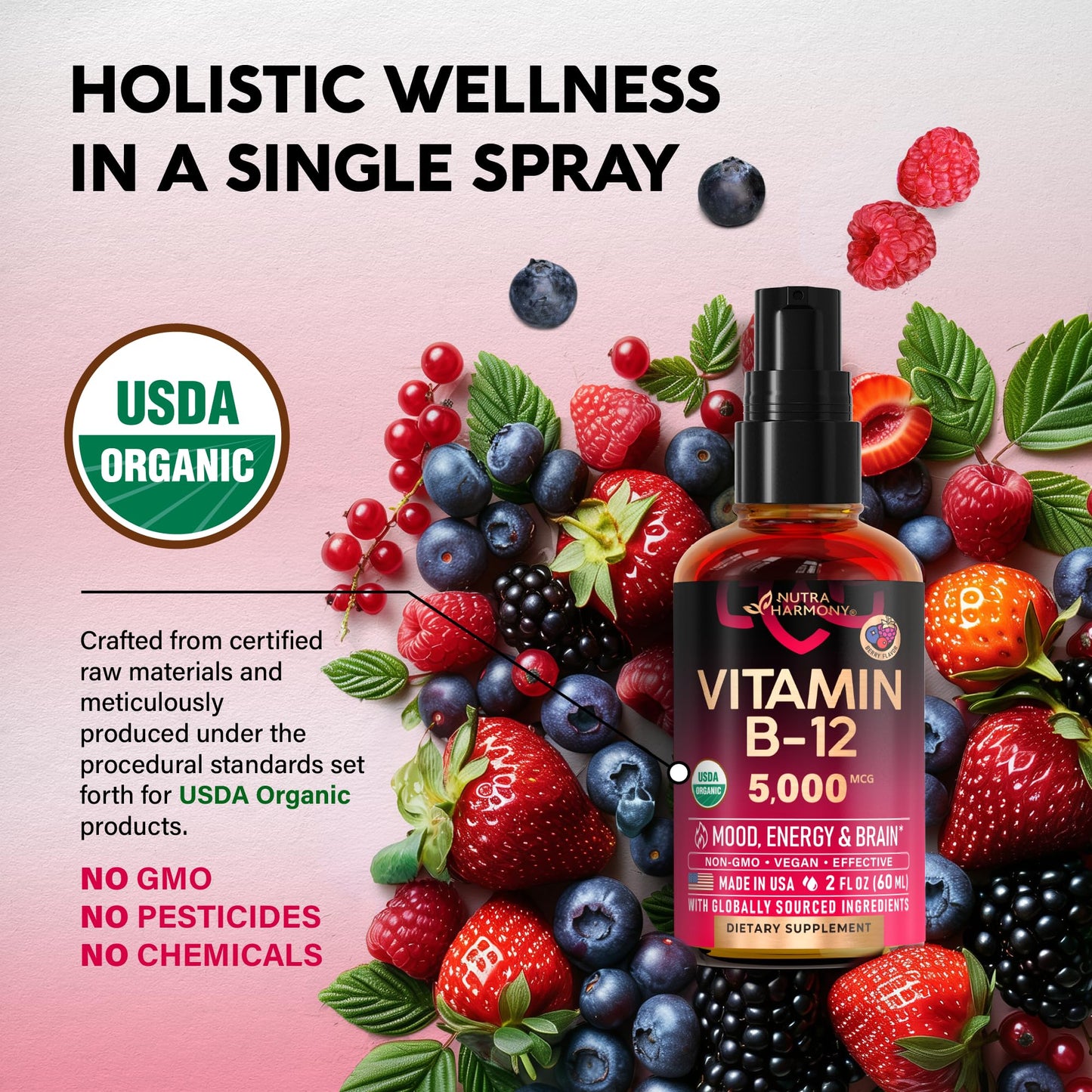 Vitaminas líquidas B12 veganas para hombres y mujeres 2 oz