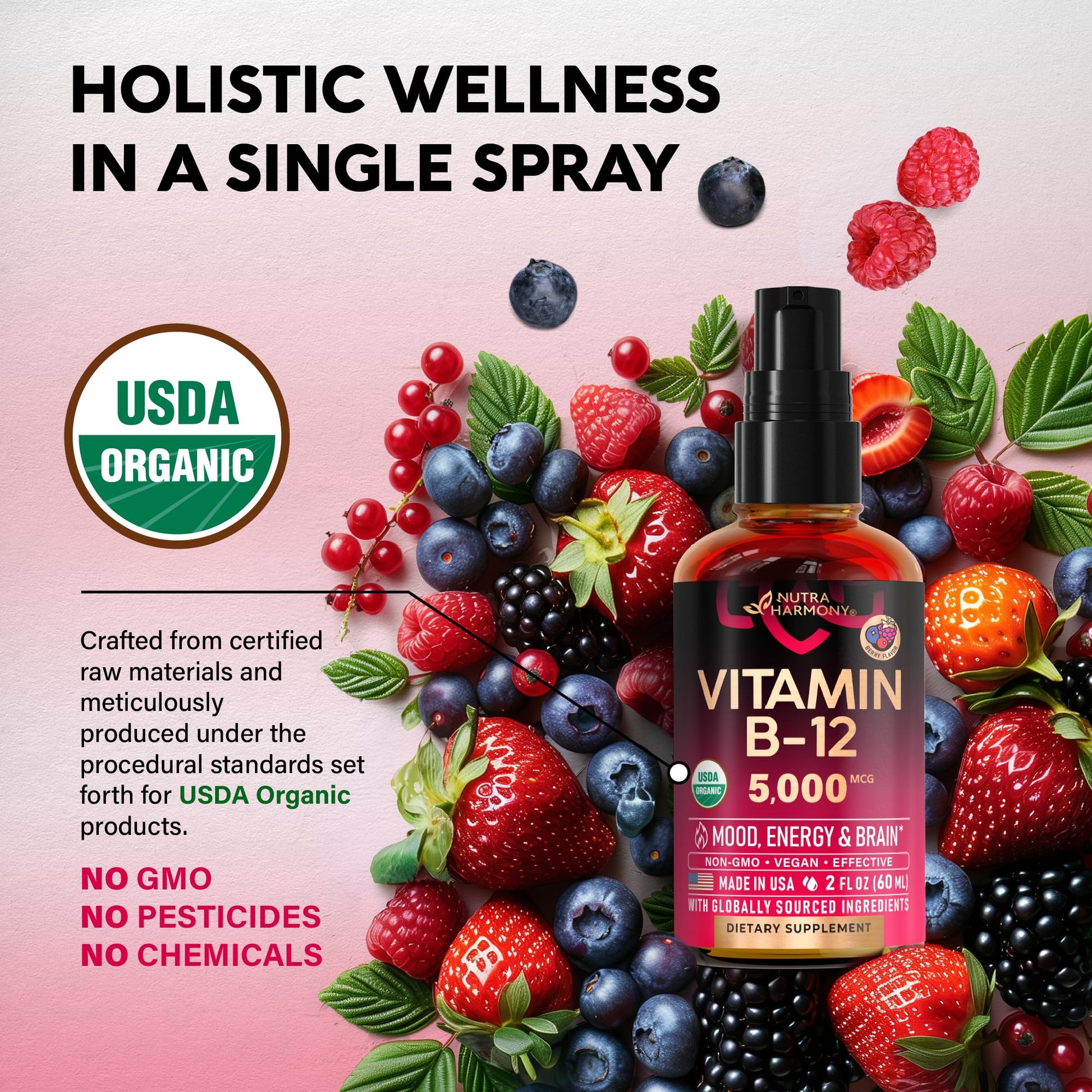 Vitaminas líquidas B12 veganas para hombres y mujeres 2 oz