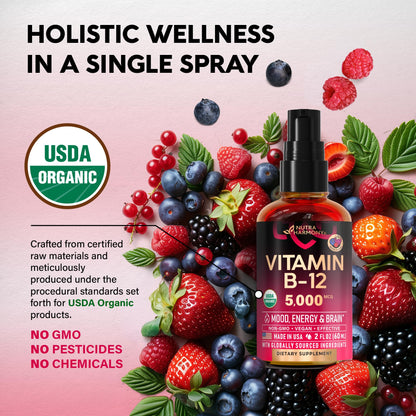 Vitaminas líquidas B12 veganas para hombres y mujeres 2 oz