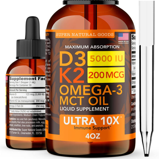 Vitaminas líquidas D3 K2 5000 UI Super Natural Goods 4oz