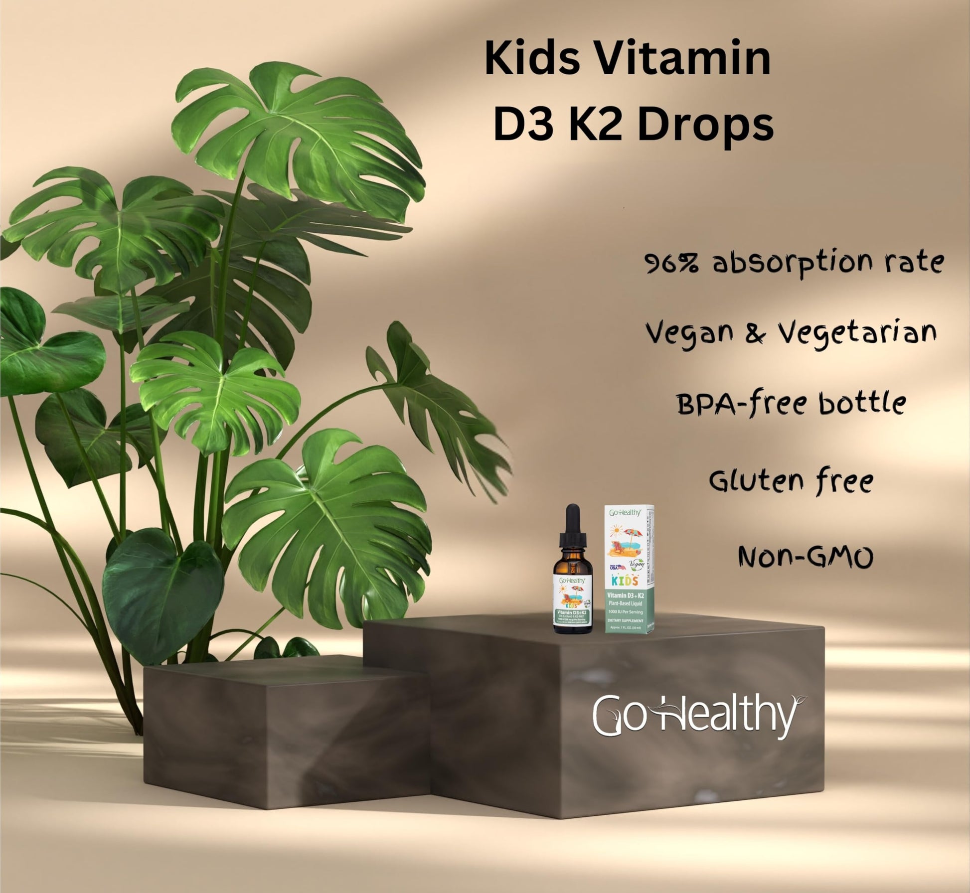 Vitaminas líquidas D3 K2 Go Healthy para crecimiento y salud