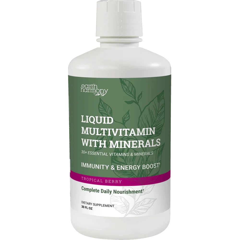 Frasco de vitaminas líquidas Earth Harmony con sabor a baya tropical