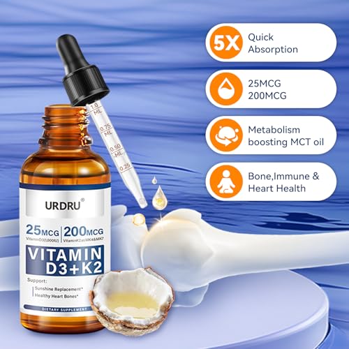 Vitaminas líquidas URDRU D3 K2 suplemento 5x absorción
