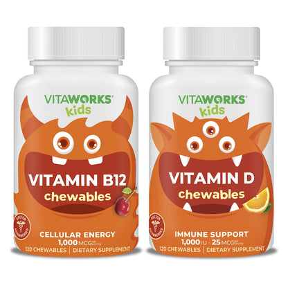 vitaminas masticables b12 d3 niños vitaworks frasco