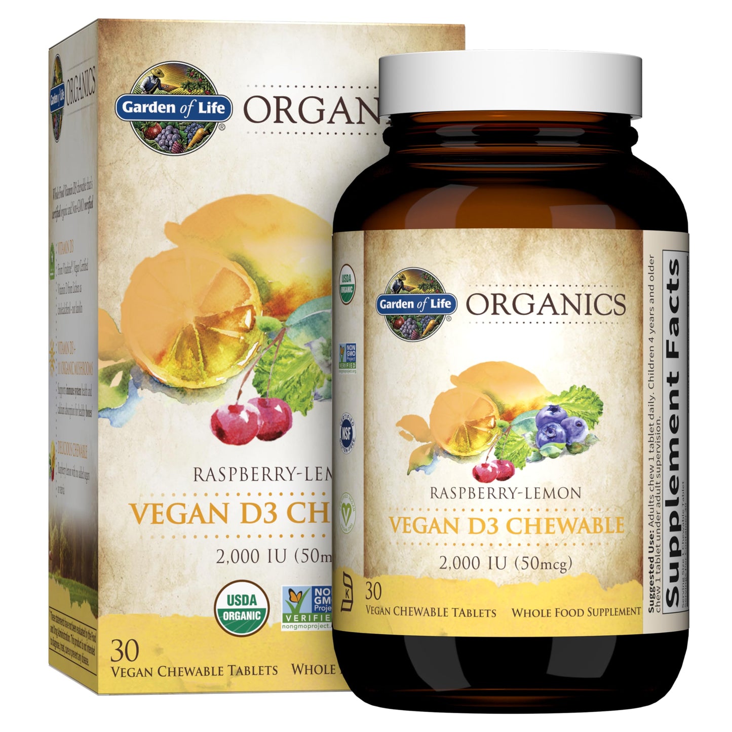 Vitaminas masticables con sabor a frambuesa y limón sin azúcares añadidos