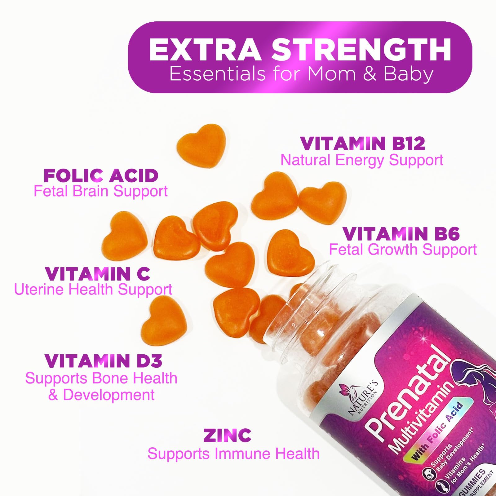 Vitaminas y minerales en gomitas prenatales Nature's Nutrition
