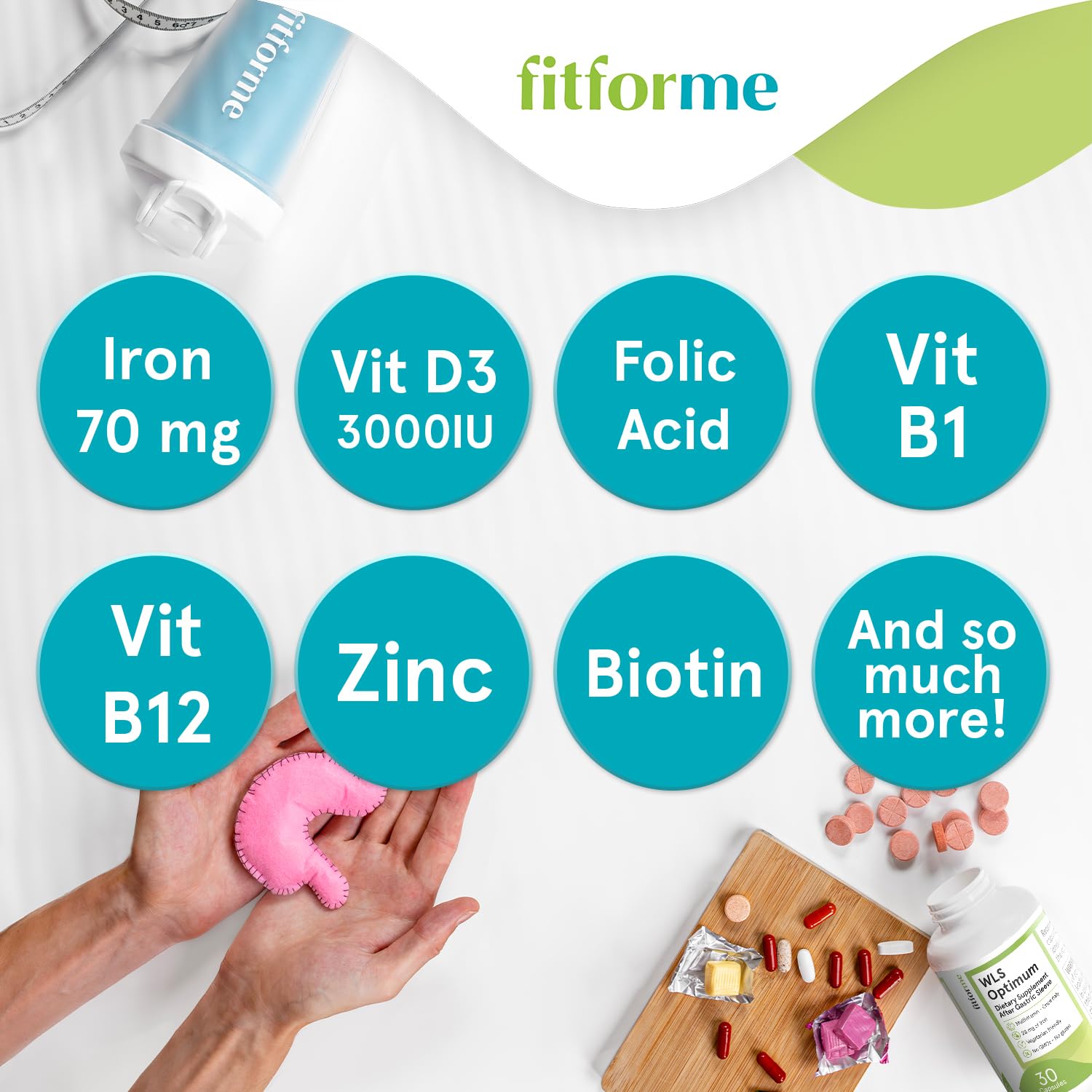 Vitaminas y minerales del suplemento bariátrico FitForMe