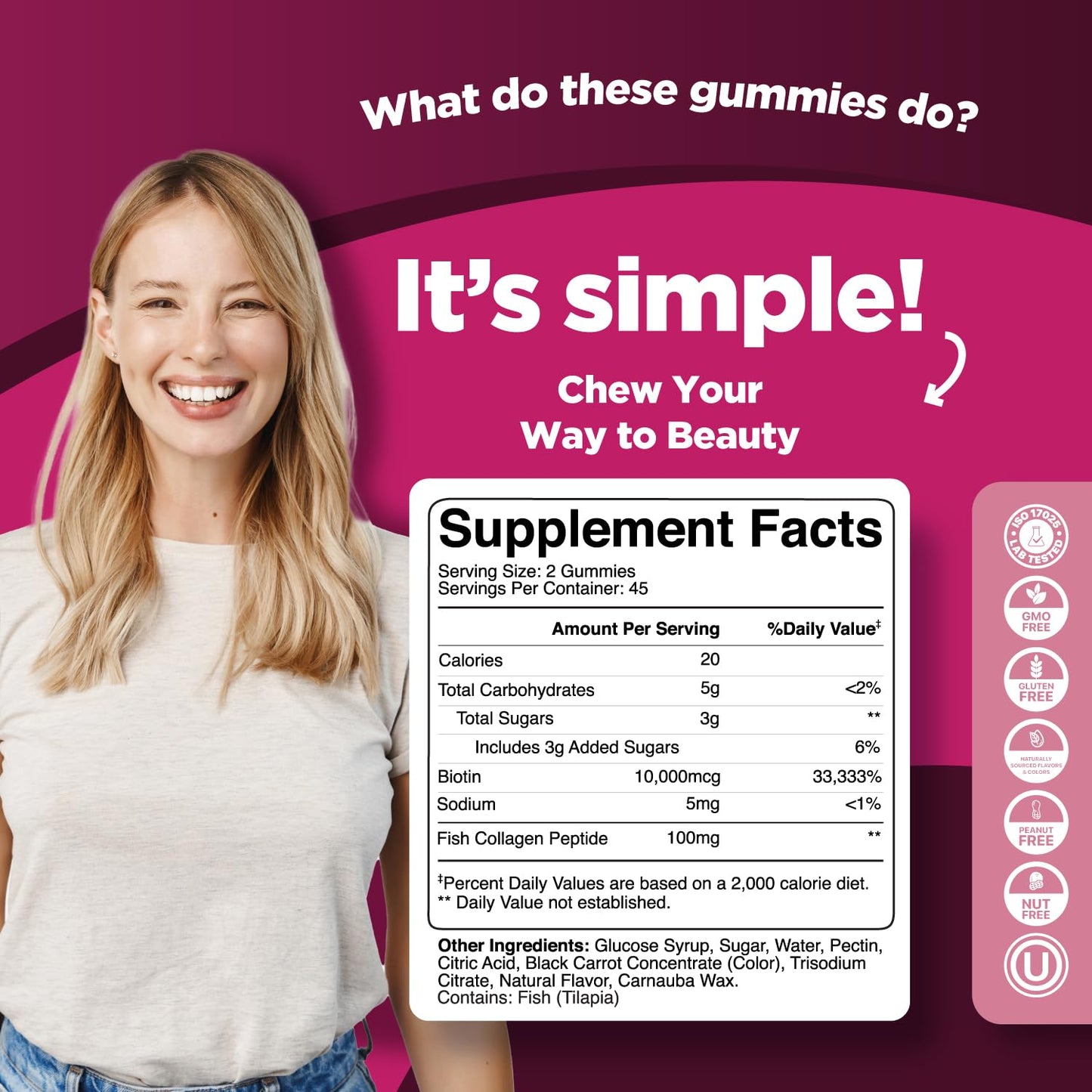 Vitaminas para mujeres gomitas colágeno natural biotina salud