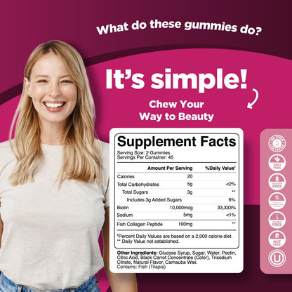 Vitaminas para mujeres gomitas colágeno natural biotina salud