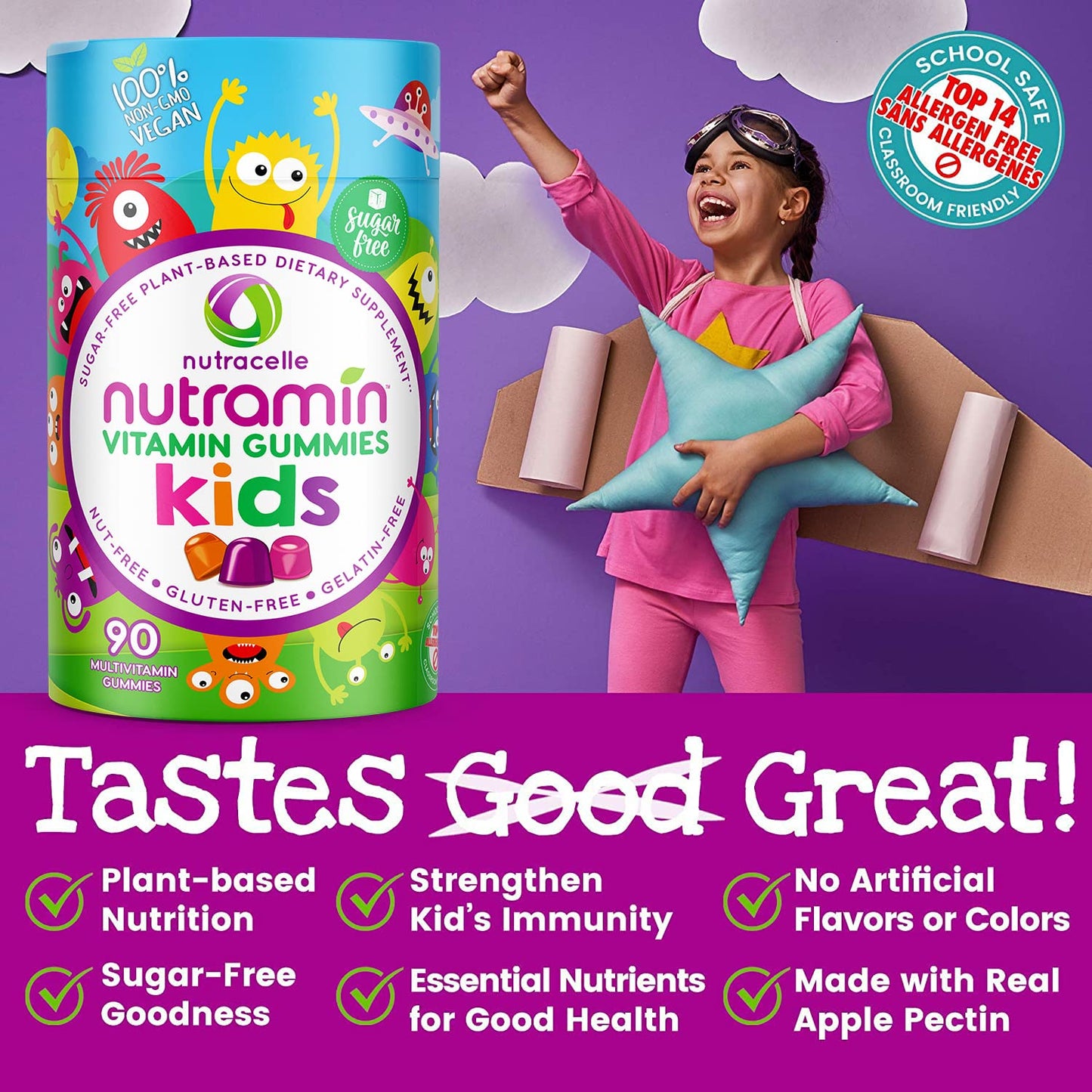 Vitaminas naturales veganas Nutracelle Nutramin con stevia para niños