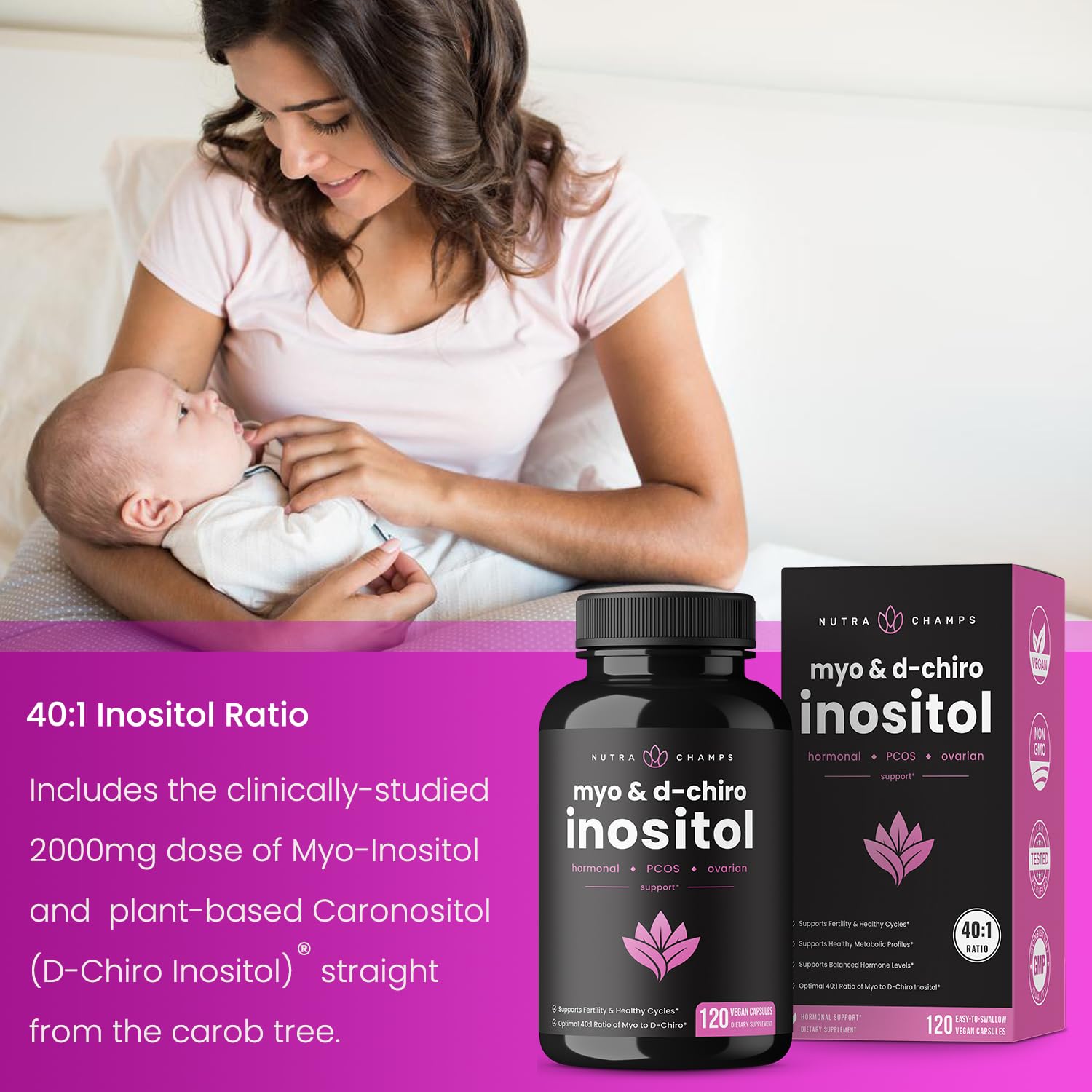 Vitaminas NutraChamps para equilibrio hormonal y soporte ovárico