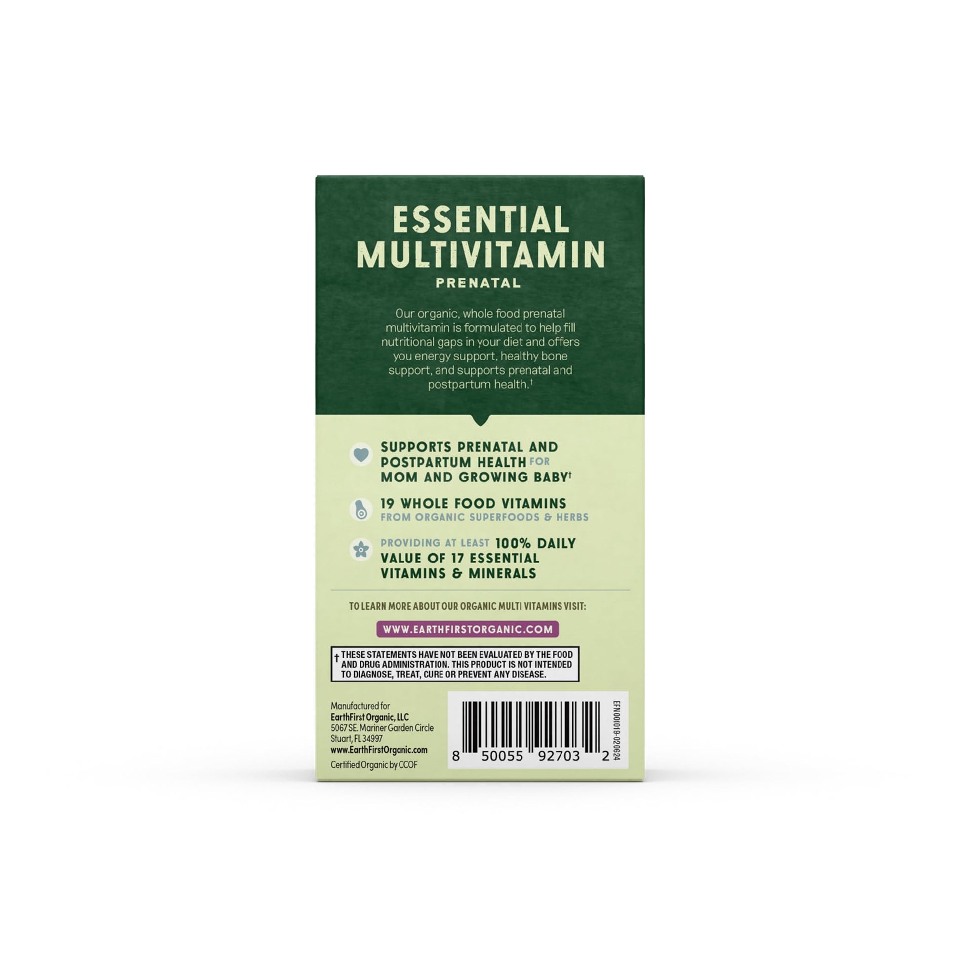 Vitaminas orgánicas earthfirst organic para cuidado prenatal