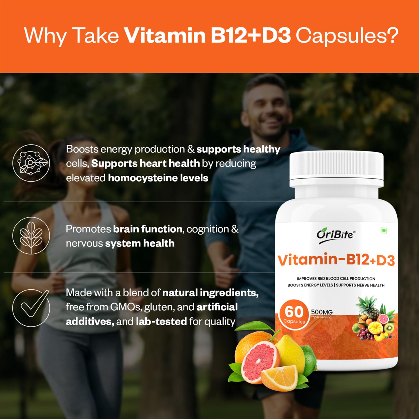 Vitaminas ORIBITE B12 D3, 60 cápsulas