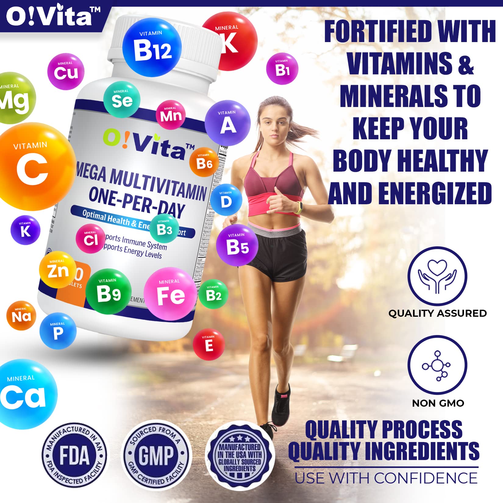 Vitaminas O!VITA Mega Multivitamínico enriquecidas con minerales.